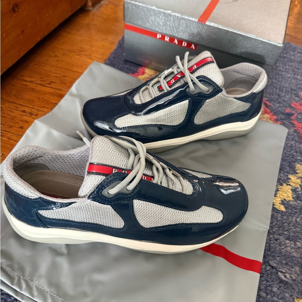 Prada Men's Navy and Light Gray Sneakers obo - Picture 4 of 6